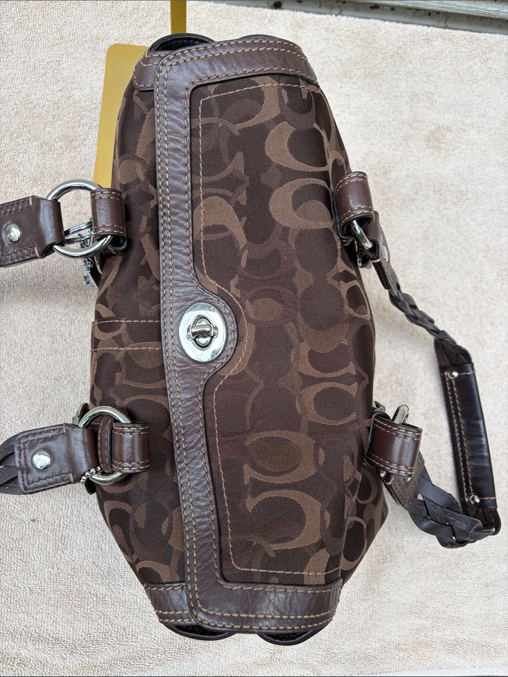 Coach Brown Chelsea Optic Turn Lock satchel with Braided Handles 10995 - Picture 5 of 10